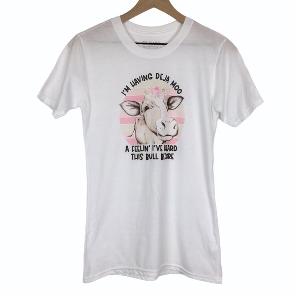 Cow Graphic Shirt Funny Floral I’m Having Deja Moo Heard This Bull Before Small - Picture 2 of 9